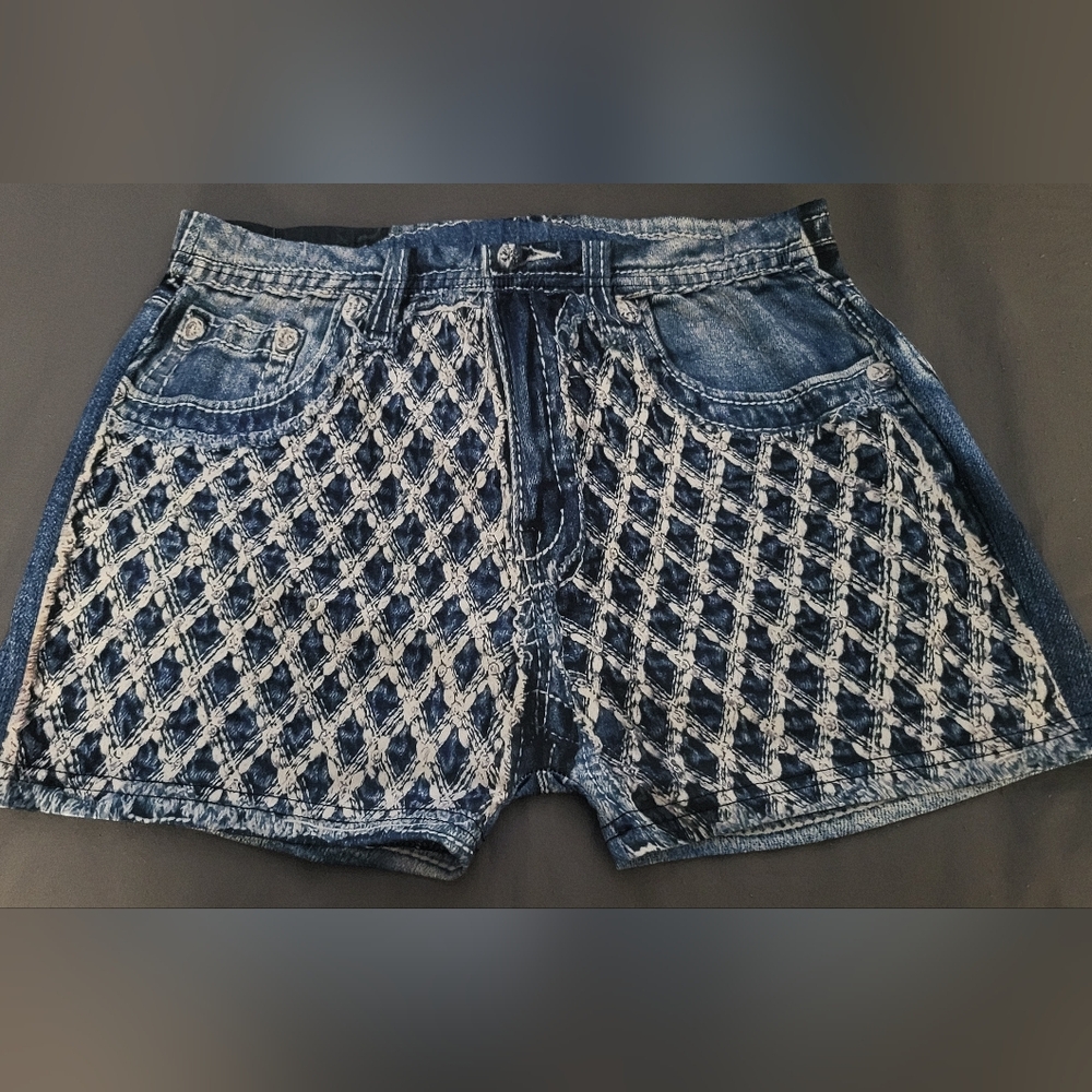 Denim Patterned Stretch Shorts